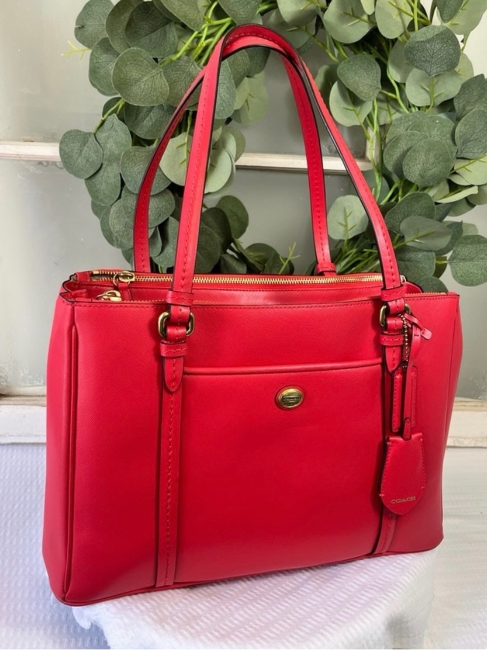 NWT Coach Peyton Jordan Double Zip Carryall Red Leather F31744